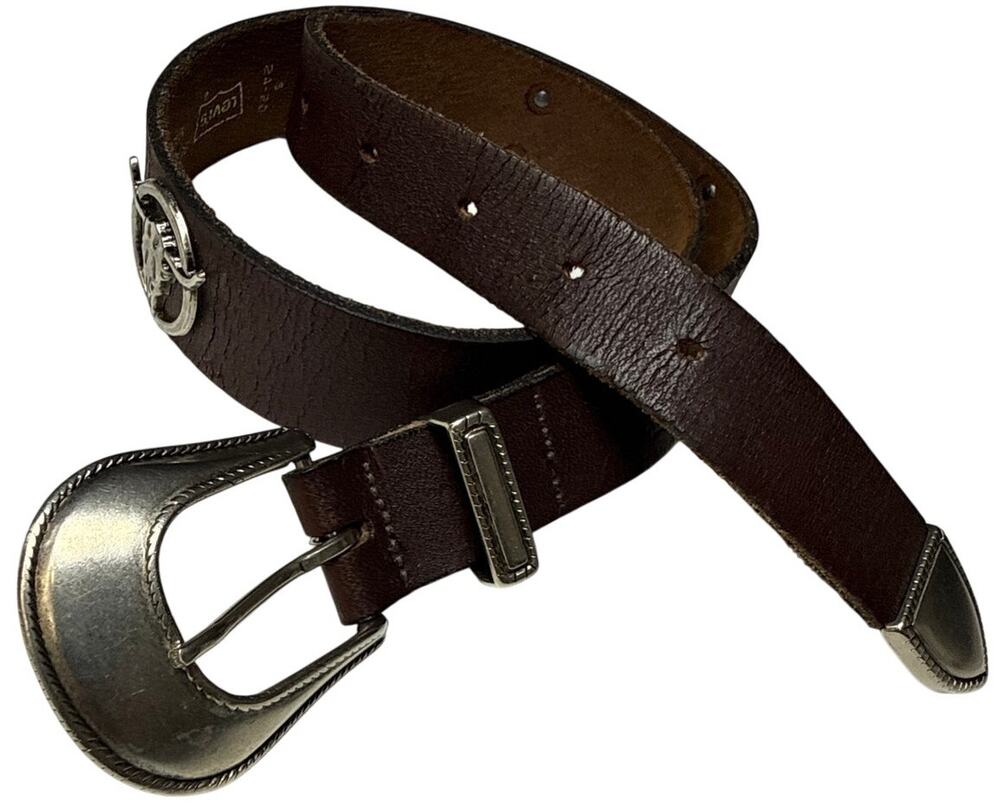 Levi's Western Leather Belt Small Brown Interchangeable Buckle Made in USA